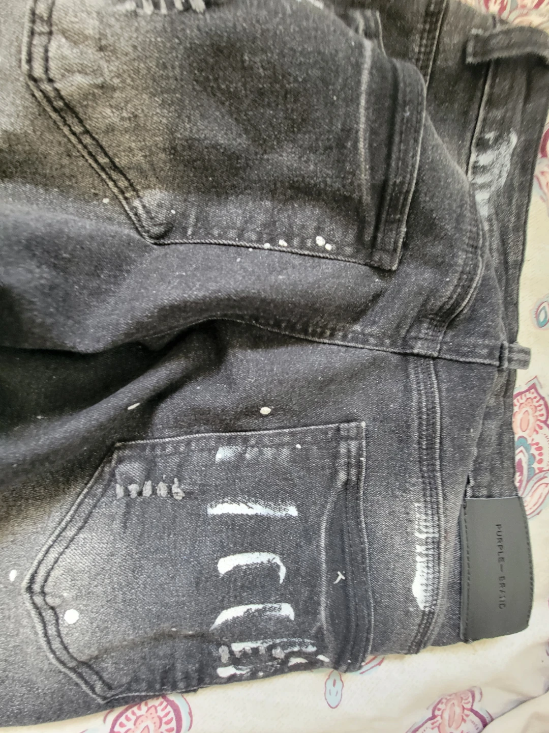 Purple Brand Black Distressed Paint Splatter Jeans
