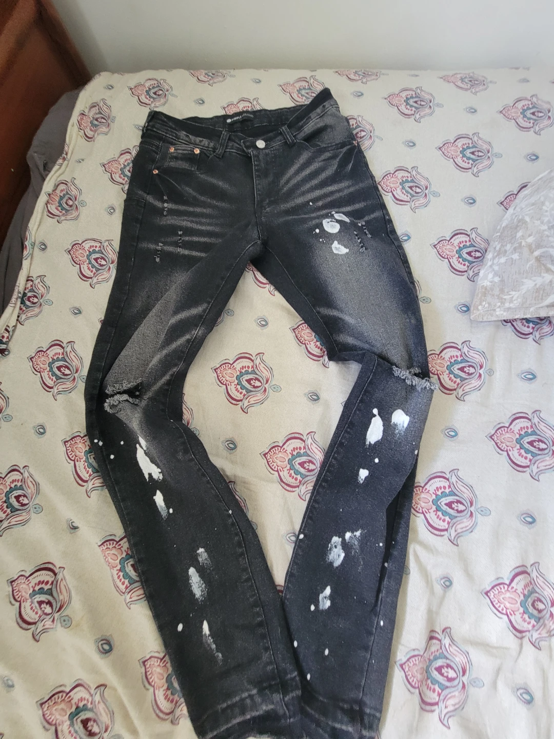 Purple Brand Black Distressed Paint Splatter Jeans - photo 2