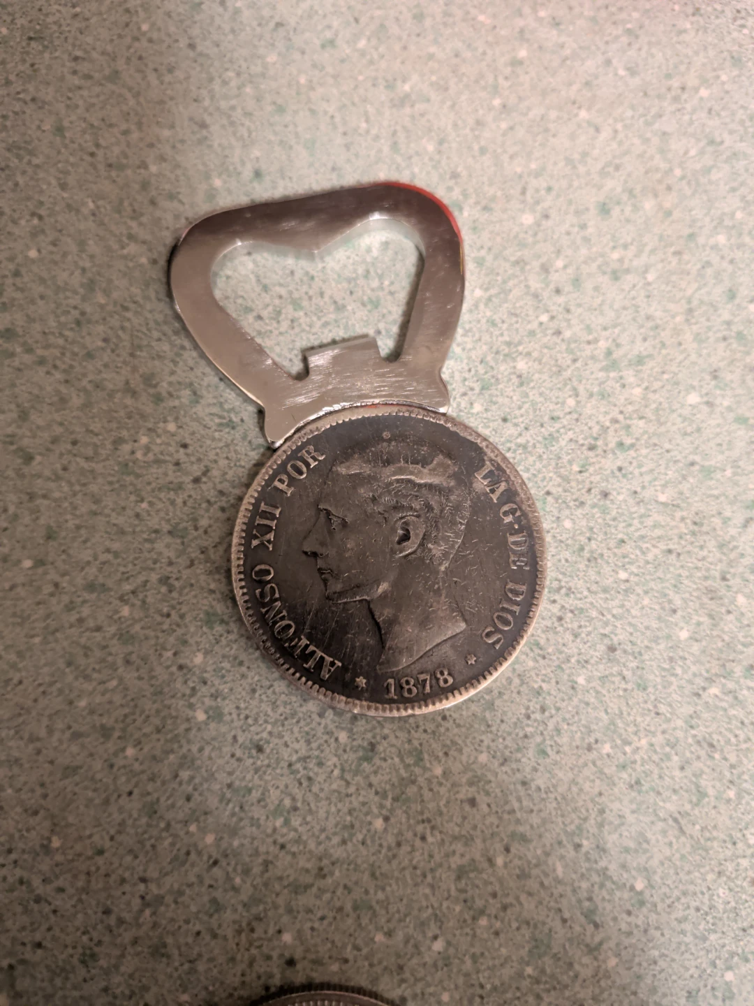 Bottle Opener with 1878 5 Pesetas Coin Design