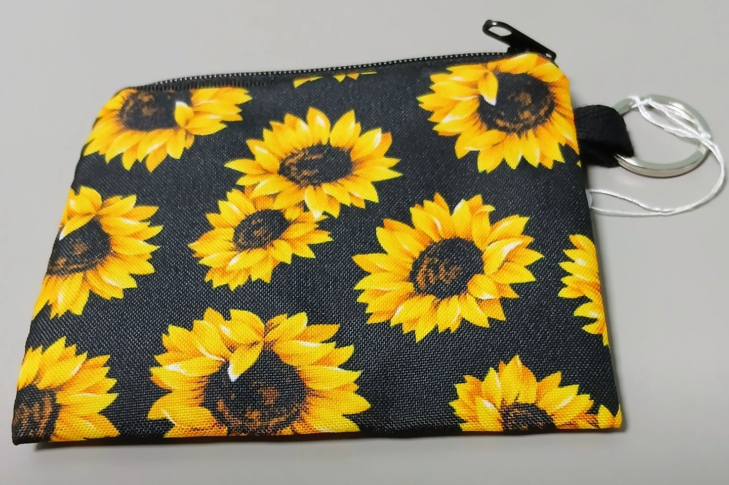 Sunflower Print Zipper Pouch with Keychain Ring