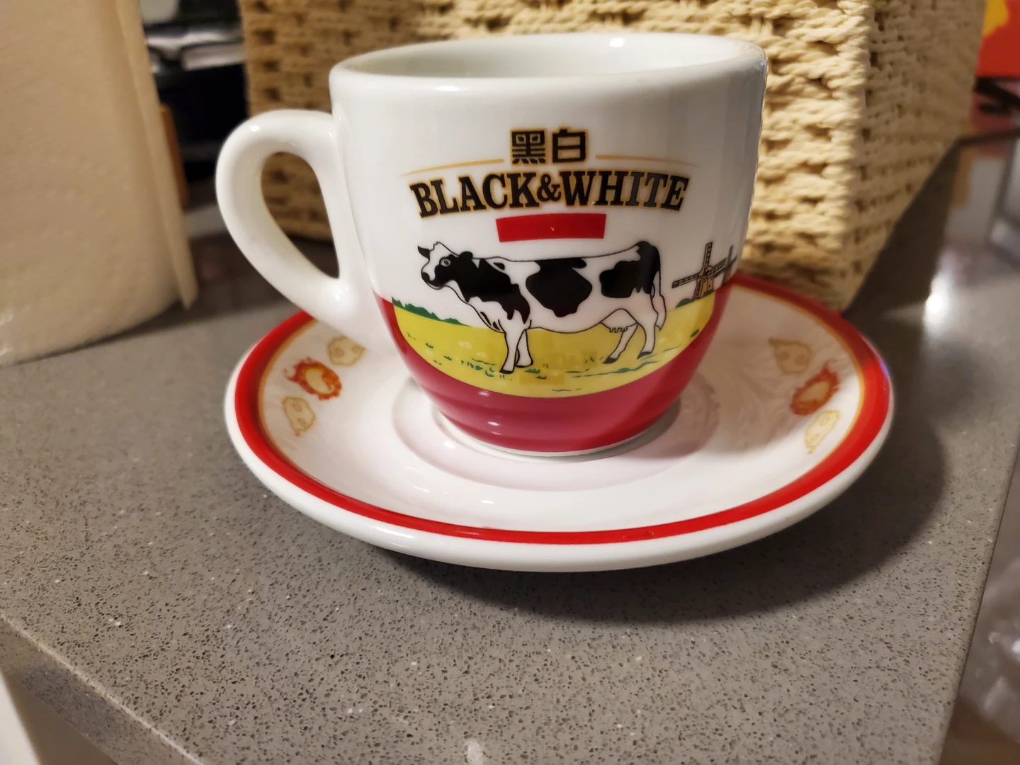 Black & White Coffee Mug and Saucer Set