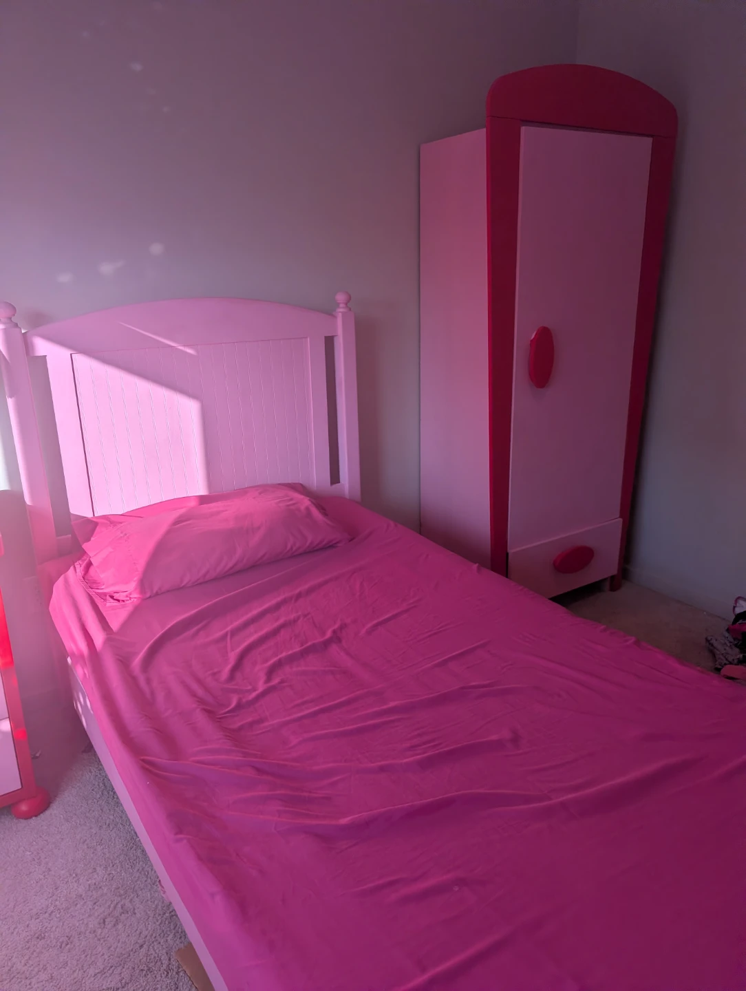 Pink and Red Children's Bedroom Set - Bed, Wardrobe, Dresser