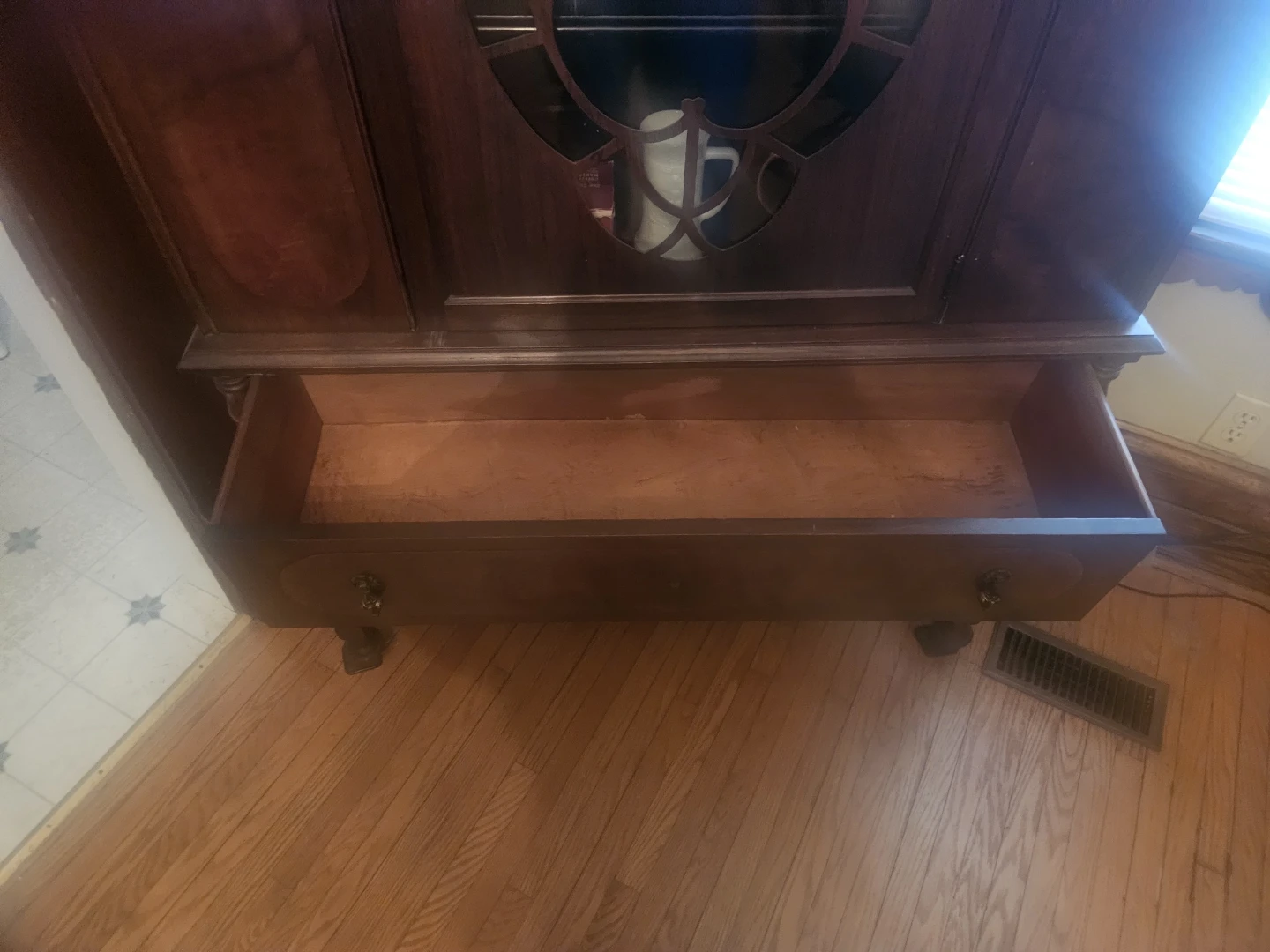 Vintage Wooden Display Cabinet with Drawer