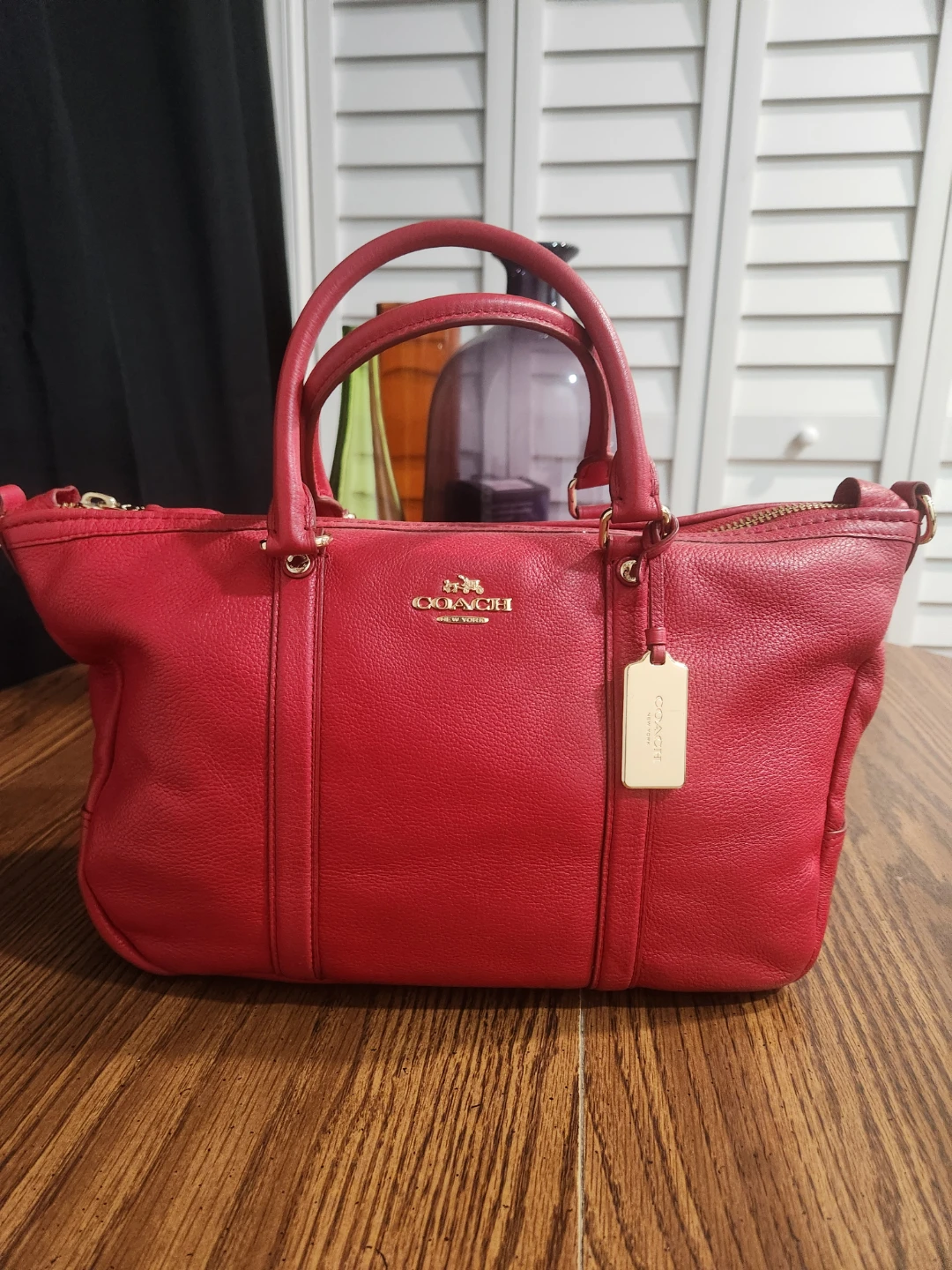 Red Coach Pebble Leather Satchel Bag