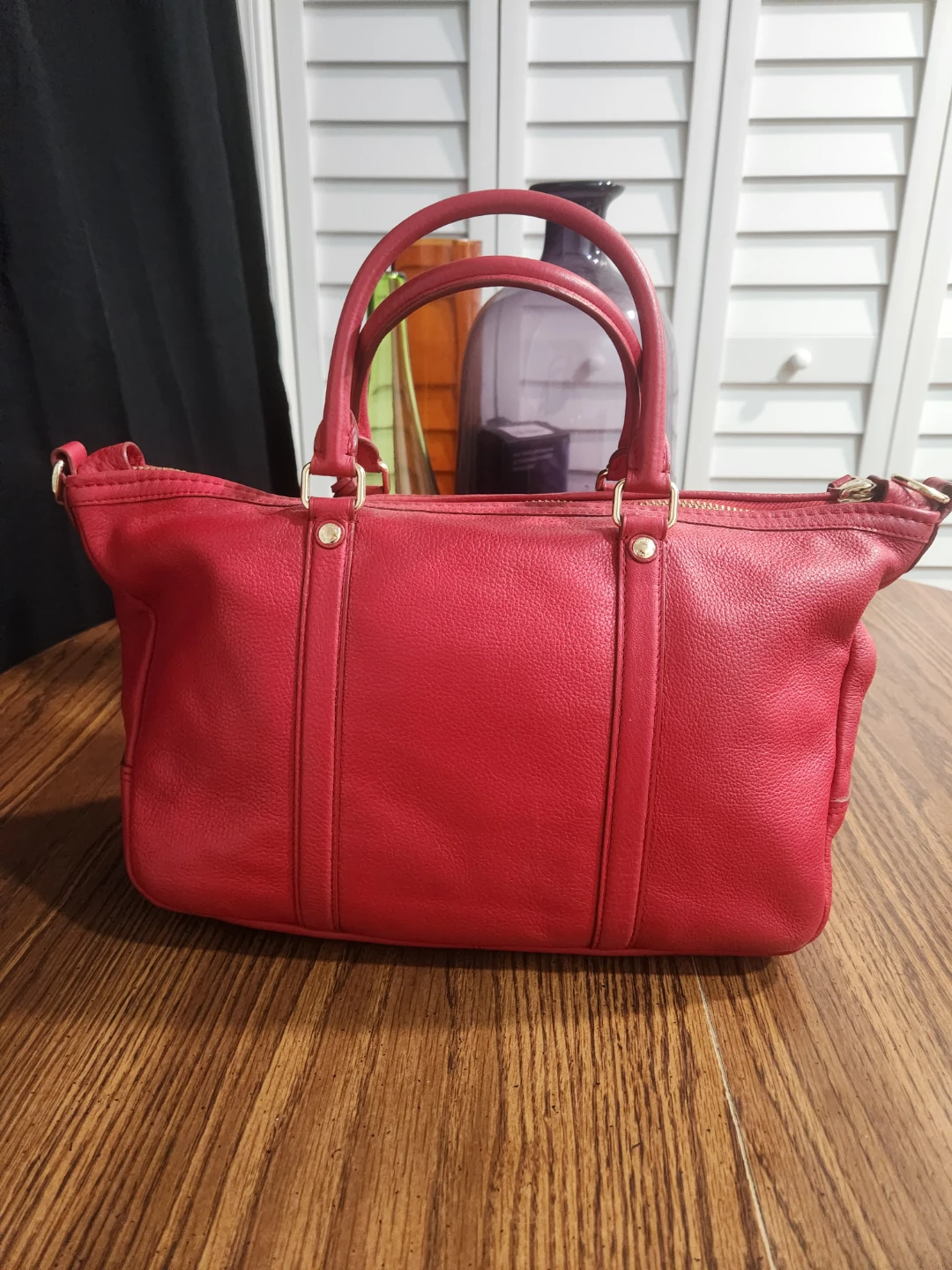 Red Coach Pebble Leather Satchel Bag - photo 2