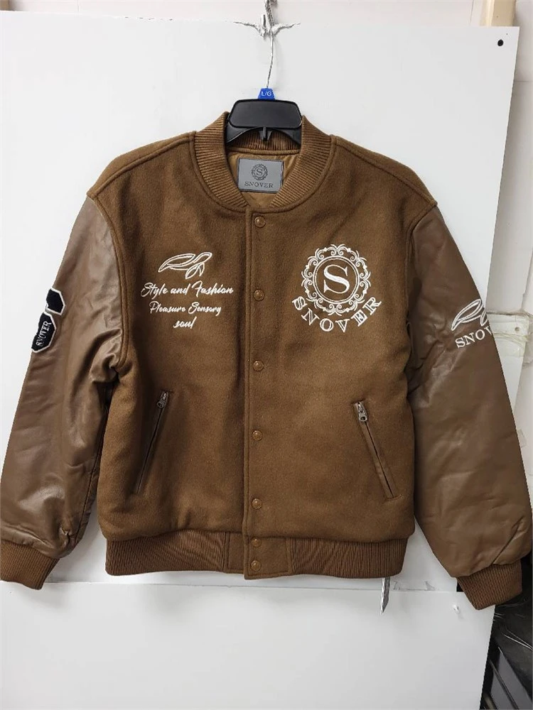 SNOVER Varsity Jacket Brown Leather Sleeves
