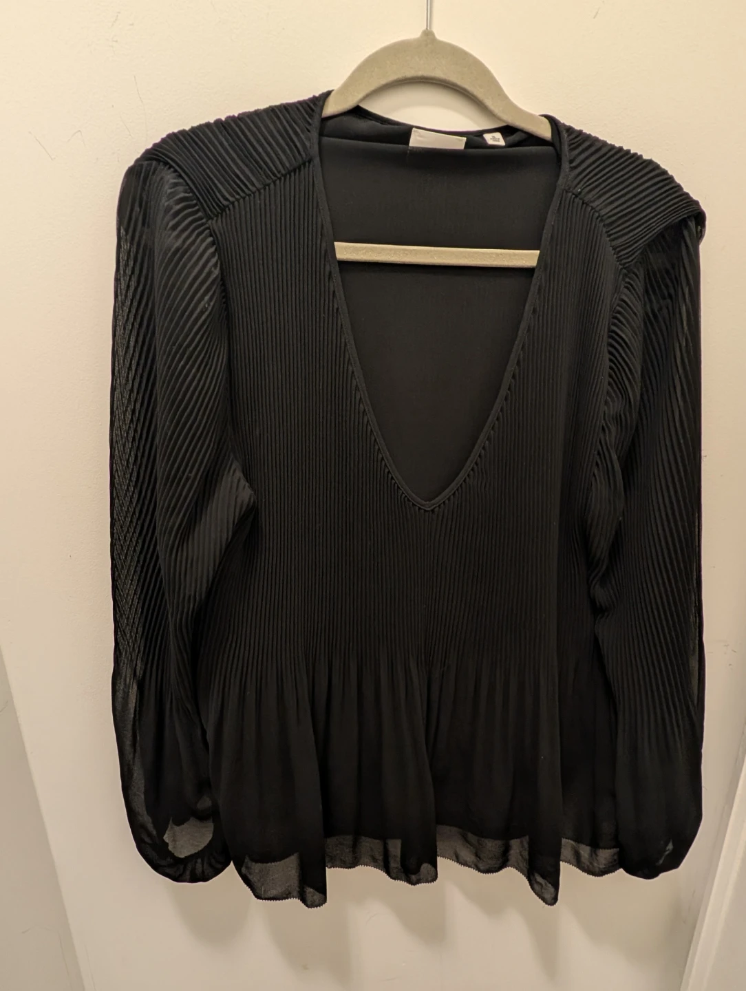 Black Pleated V-Neck Blouse - Aritzia