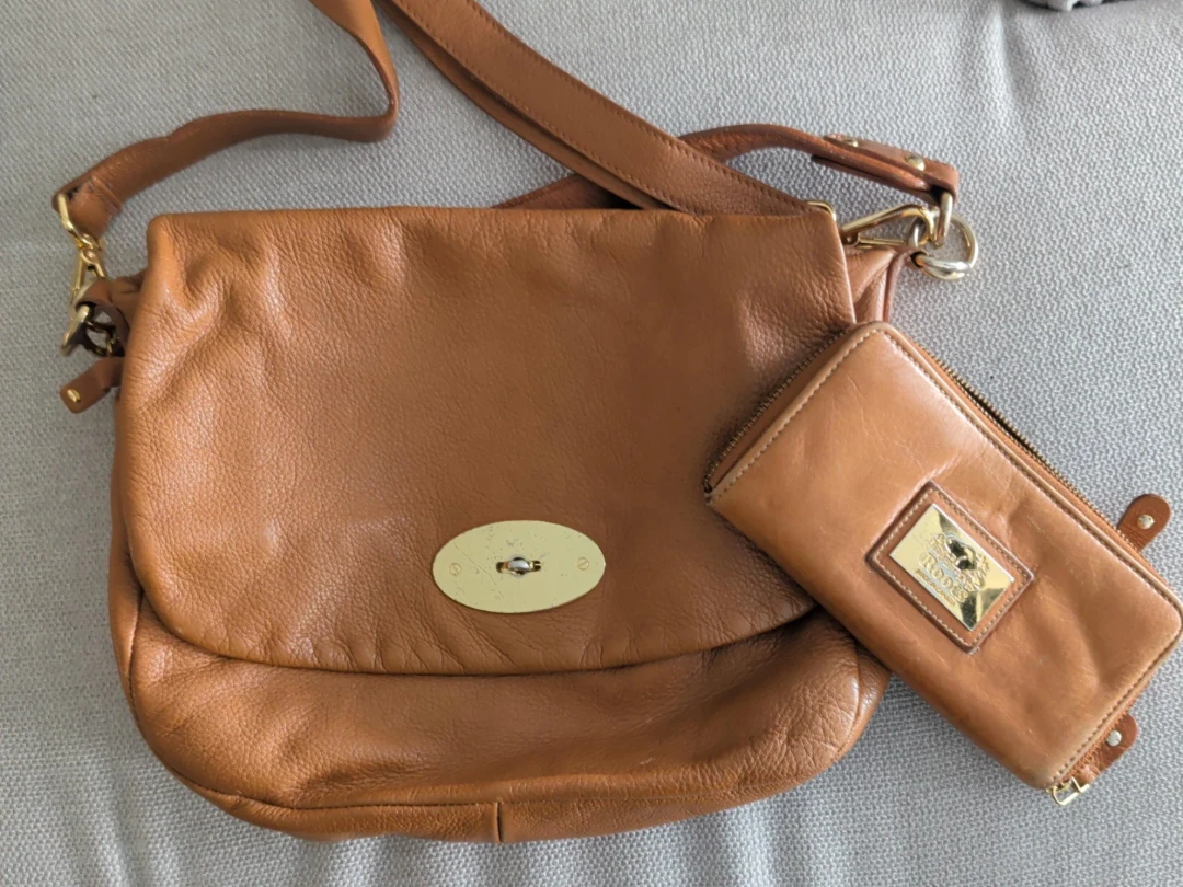 Roots Leather Crossbody Bag and Wallet Set
