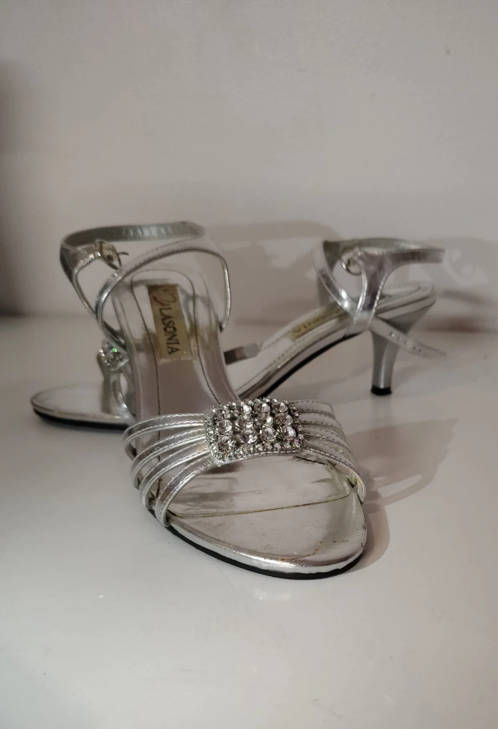 LASONIA Silver Embellished Heeled Sandals