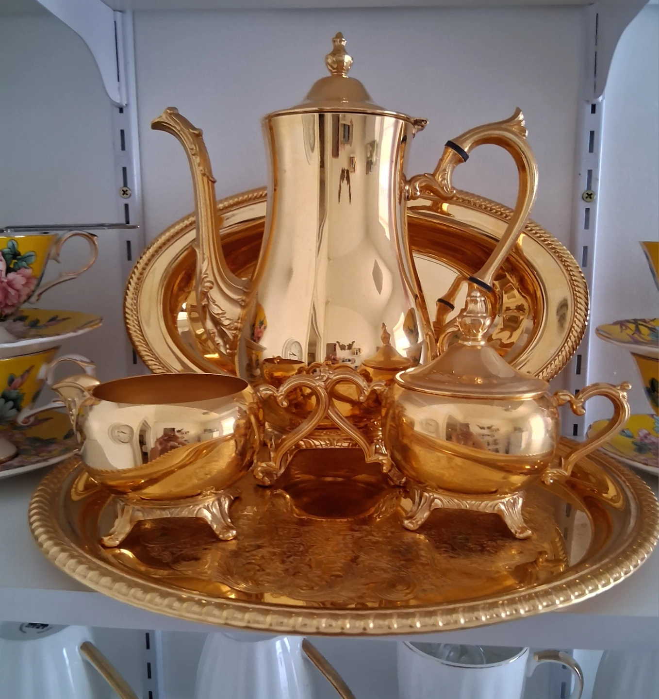 6- piece Gold Coffee or Tea Pot Set with Tray