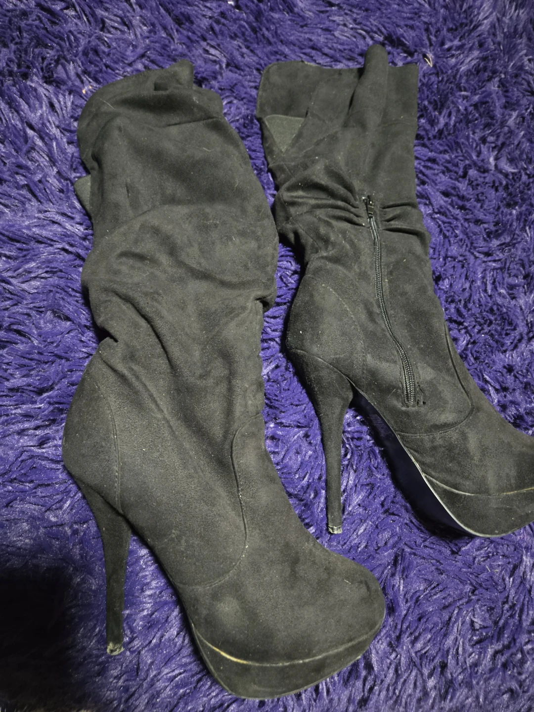 Black Suede Slouch High Heel Boots
