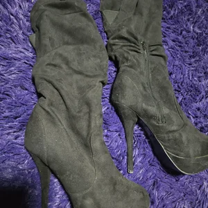 Black Suede Slouch High Heel Boots