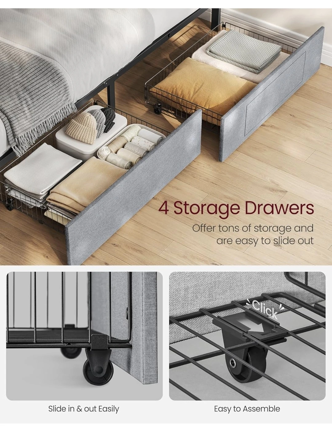 Full Size Bed Frame with 4 Storage Drawers and LED Lights - photo 5