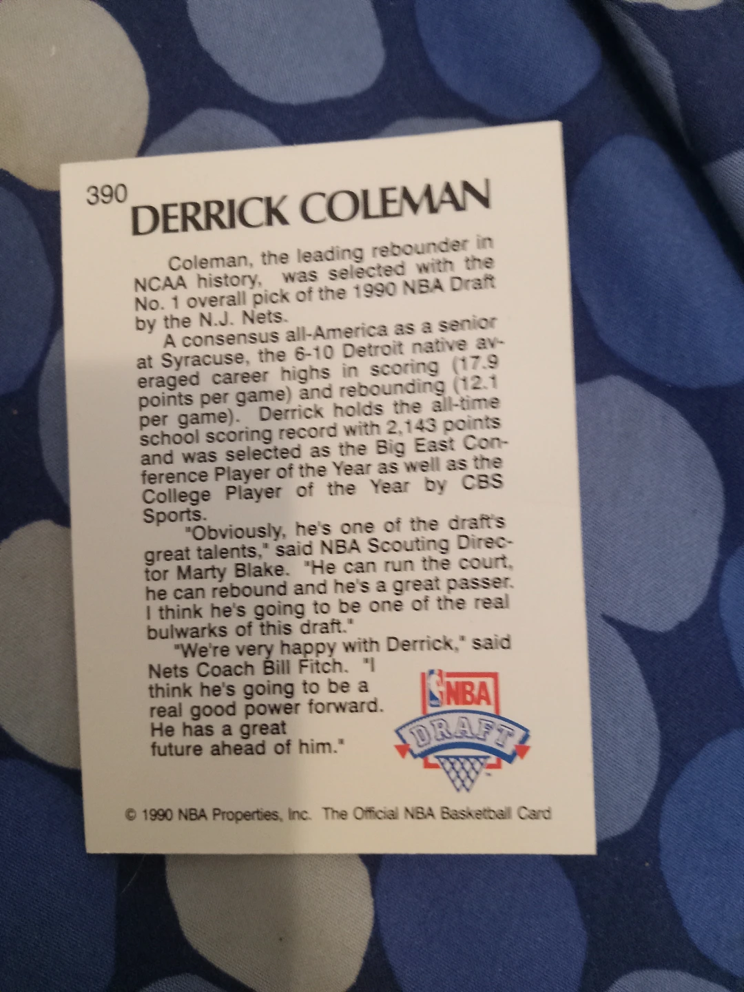 Derrick Coleman 1990 NBA Hoops Draft Card - photo 2
