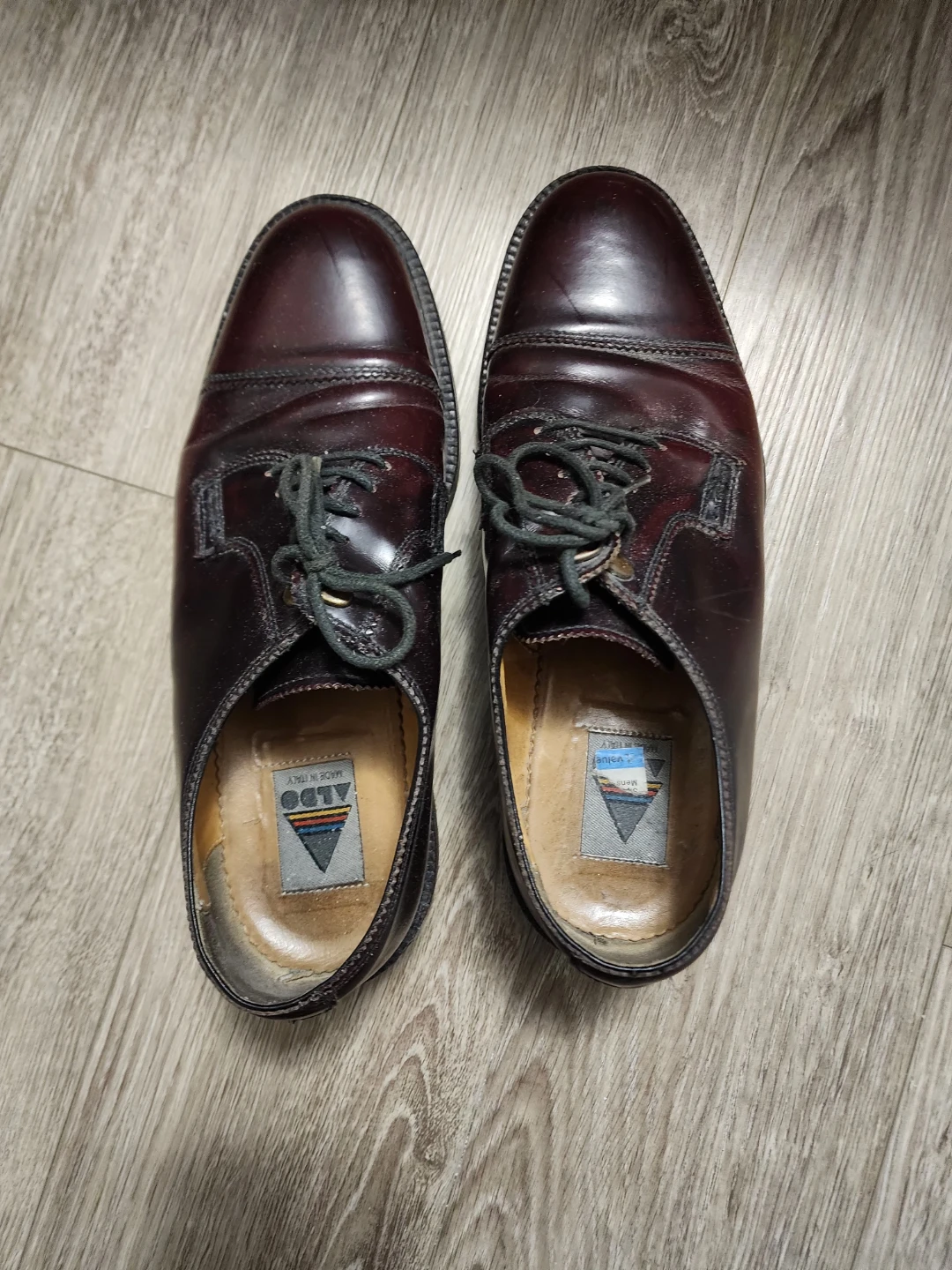Aldo Men's Burgundy Leather Cap Toe Oxford Dress Shoes