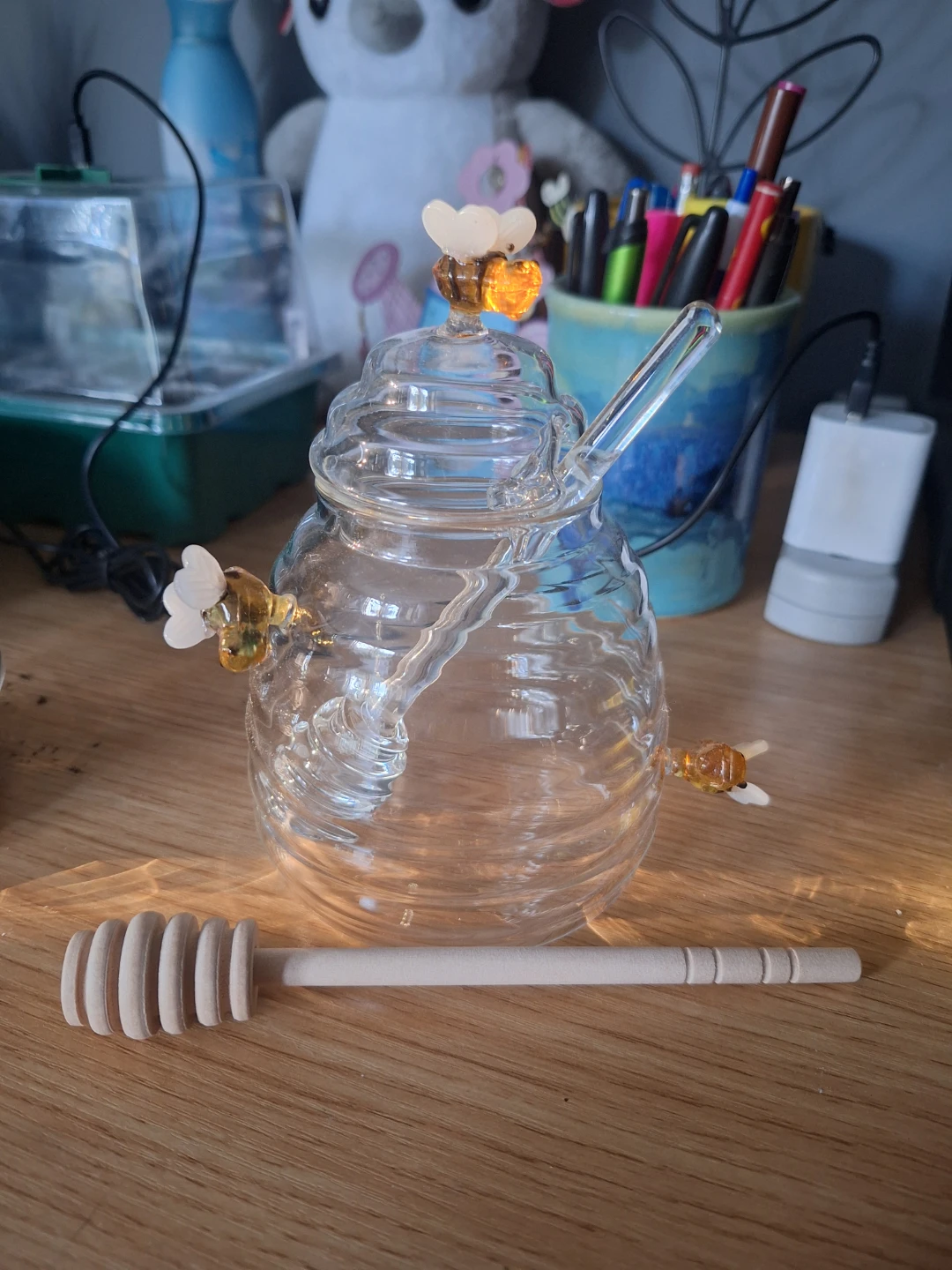 NEW Little Bee Glass Honey Jar with 2 Stirring Sticks 🐝 - photo 3