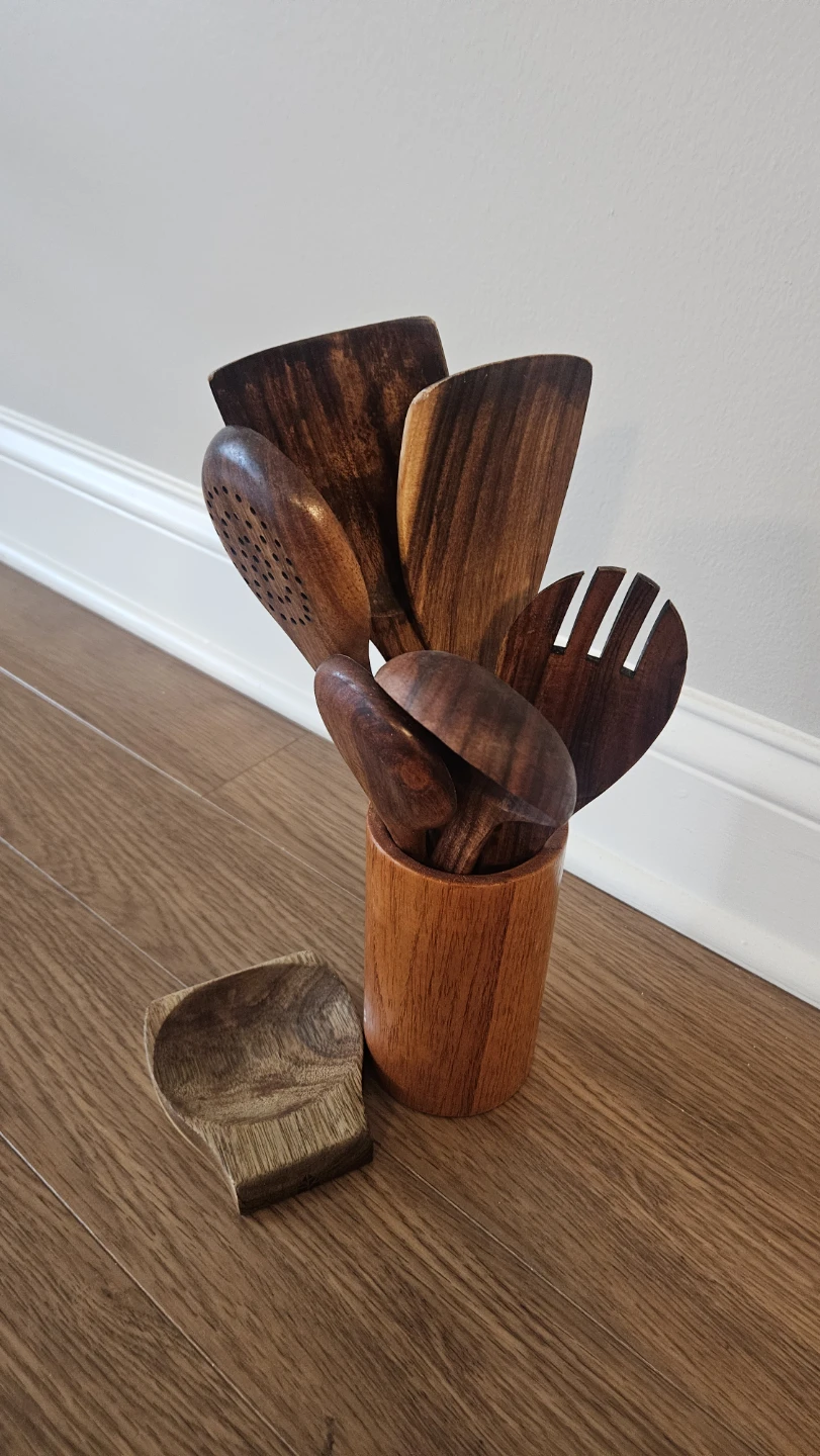 Wooden Kitchen Utensil Set with Holder