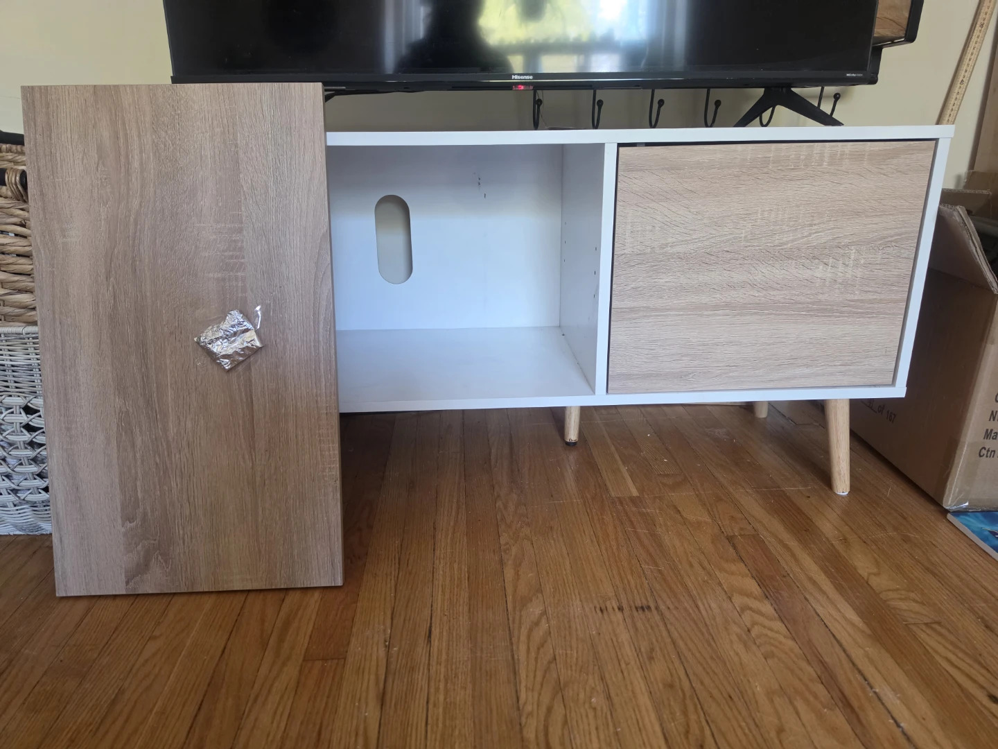 WAMPAT Mid Century Modern TV Stand - White and Oak - photo 3