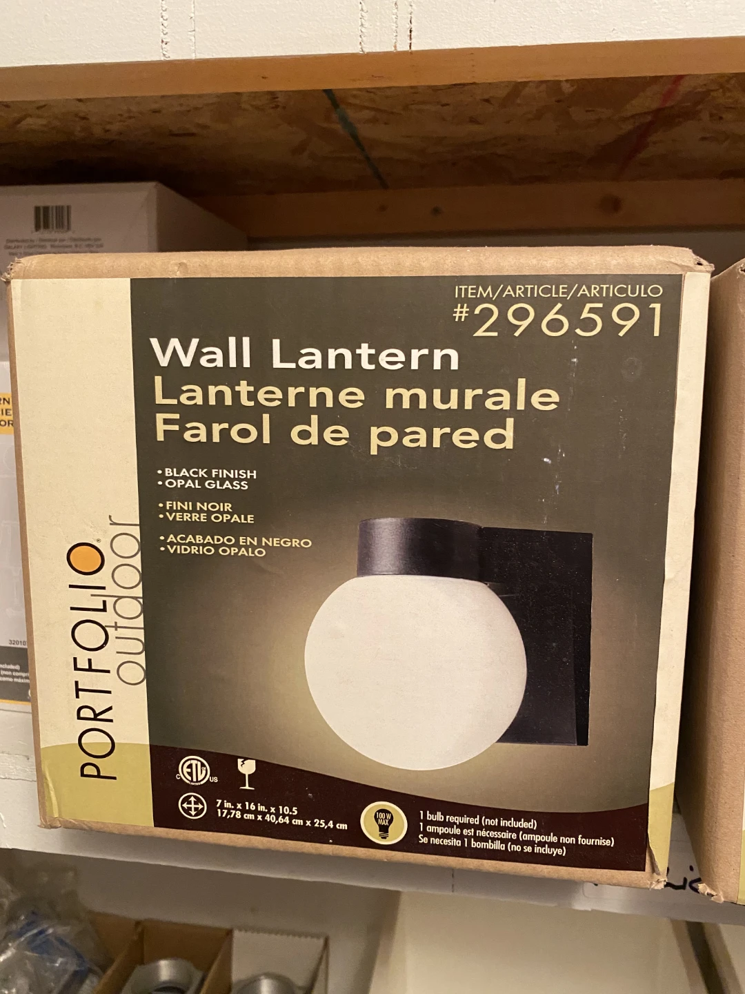 PORTFOLIO Outdoor Wall Lantern Black Finish Opal Glass