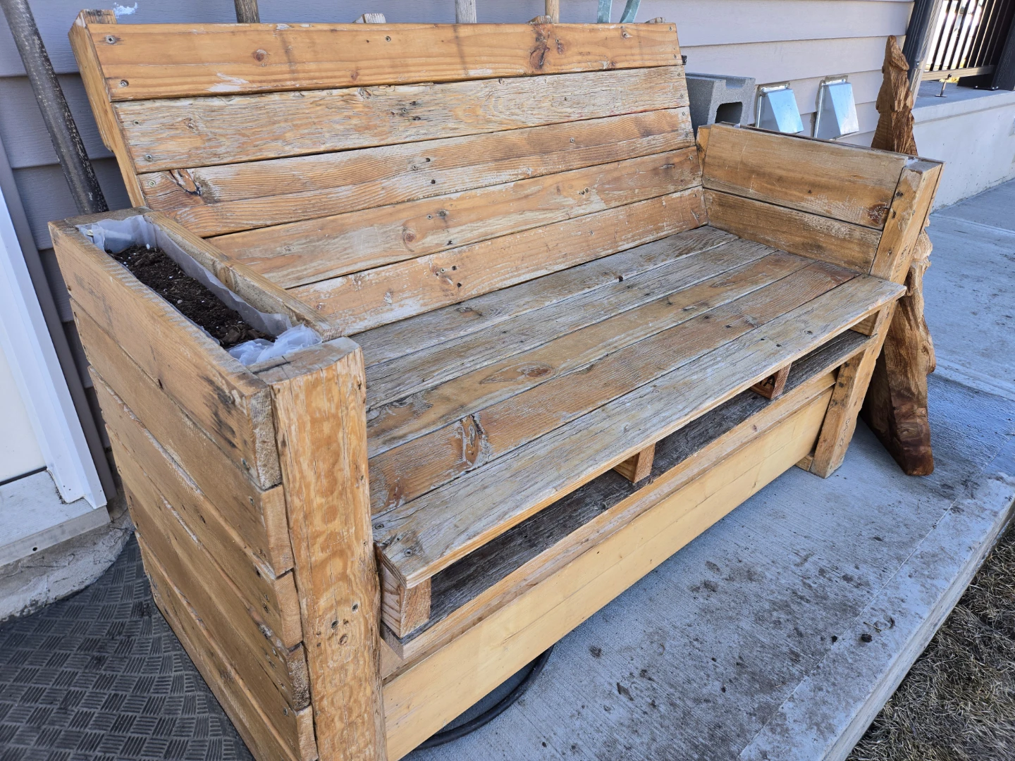 Wooden Pallet Bench with Planter Box