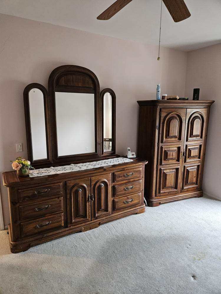Wooden Dresser with Triple Mirror