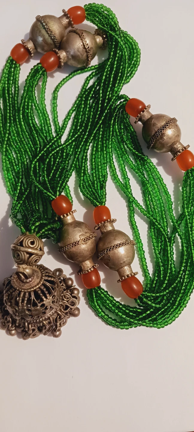 Long Beaded Necklace with Silver Pendant & Amber beads - photo 2