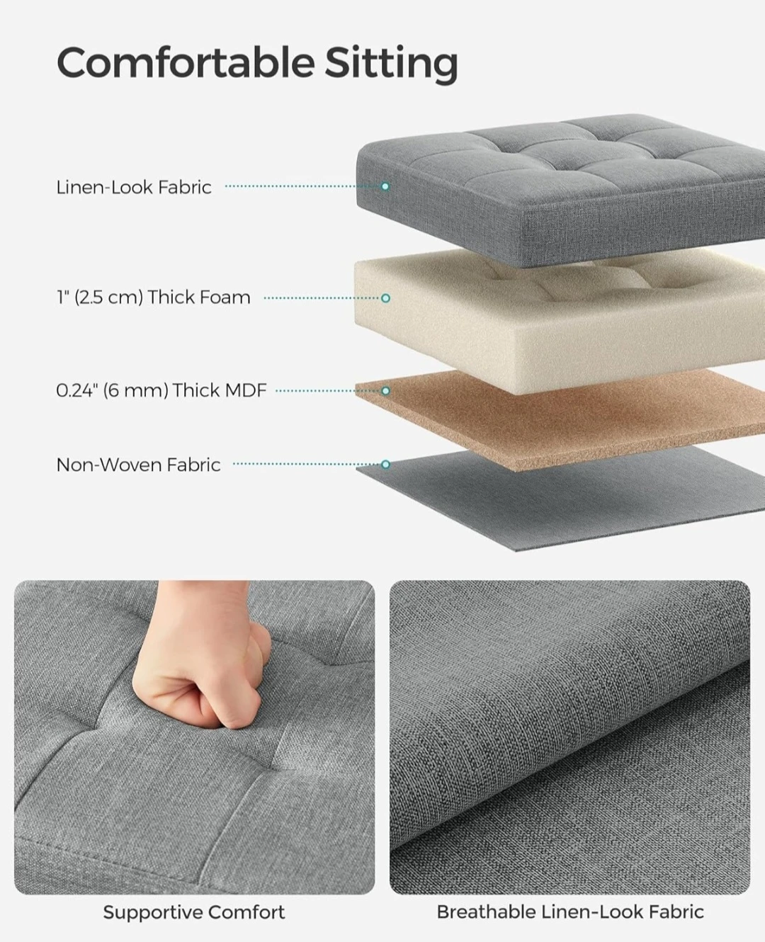 SONGMICS Grey Linen-Look Fabric Storage Ottoman Footstool - photo 4