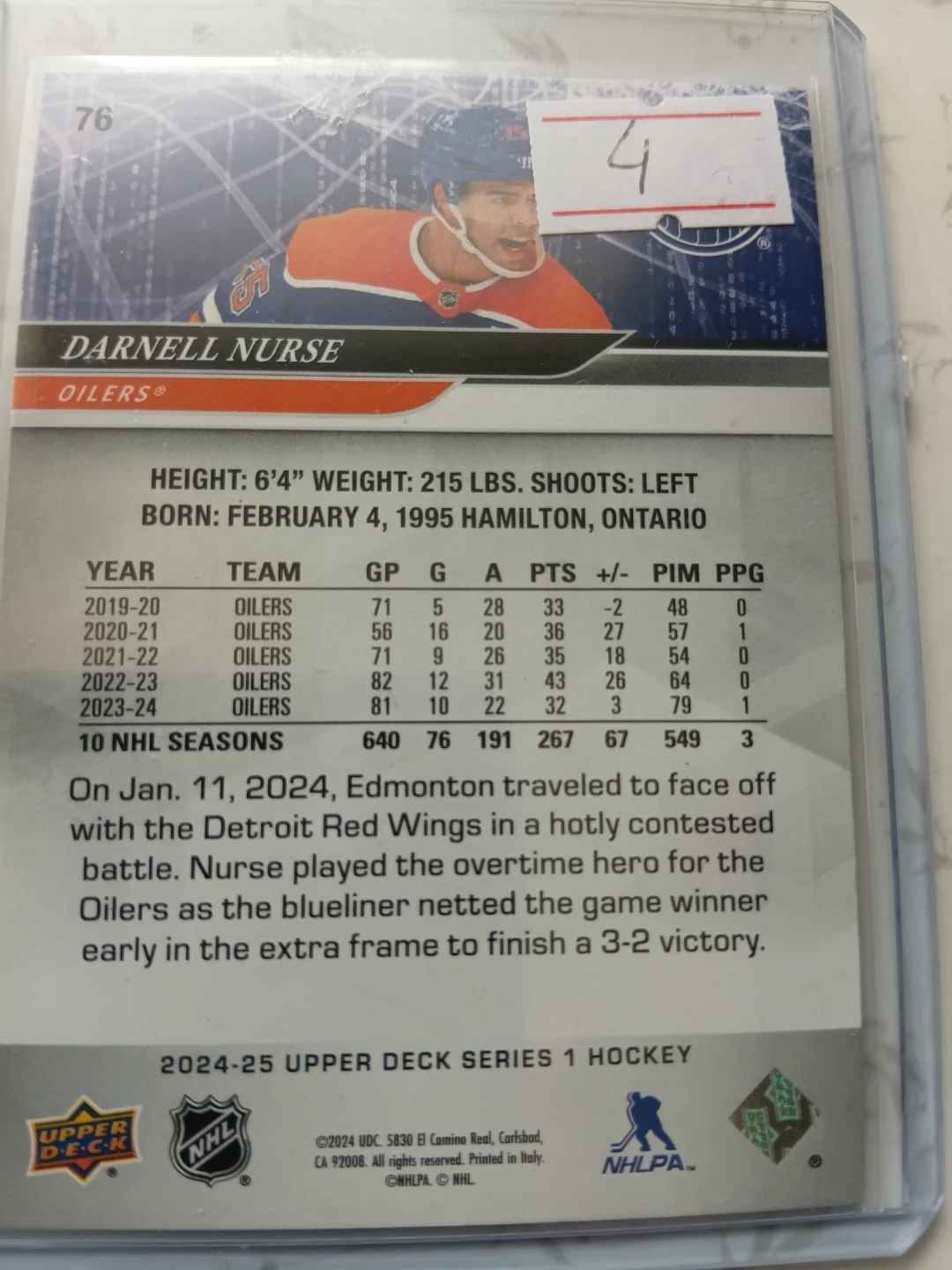 Darnell Nurse 2024-25 Upper Deck Series 1 Hockey Card - photo 2