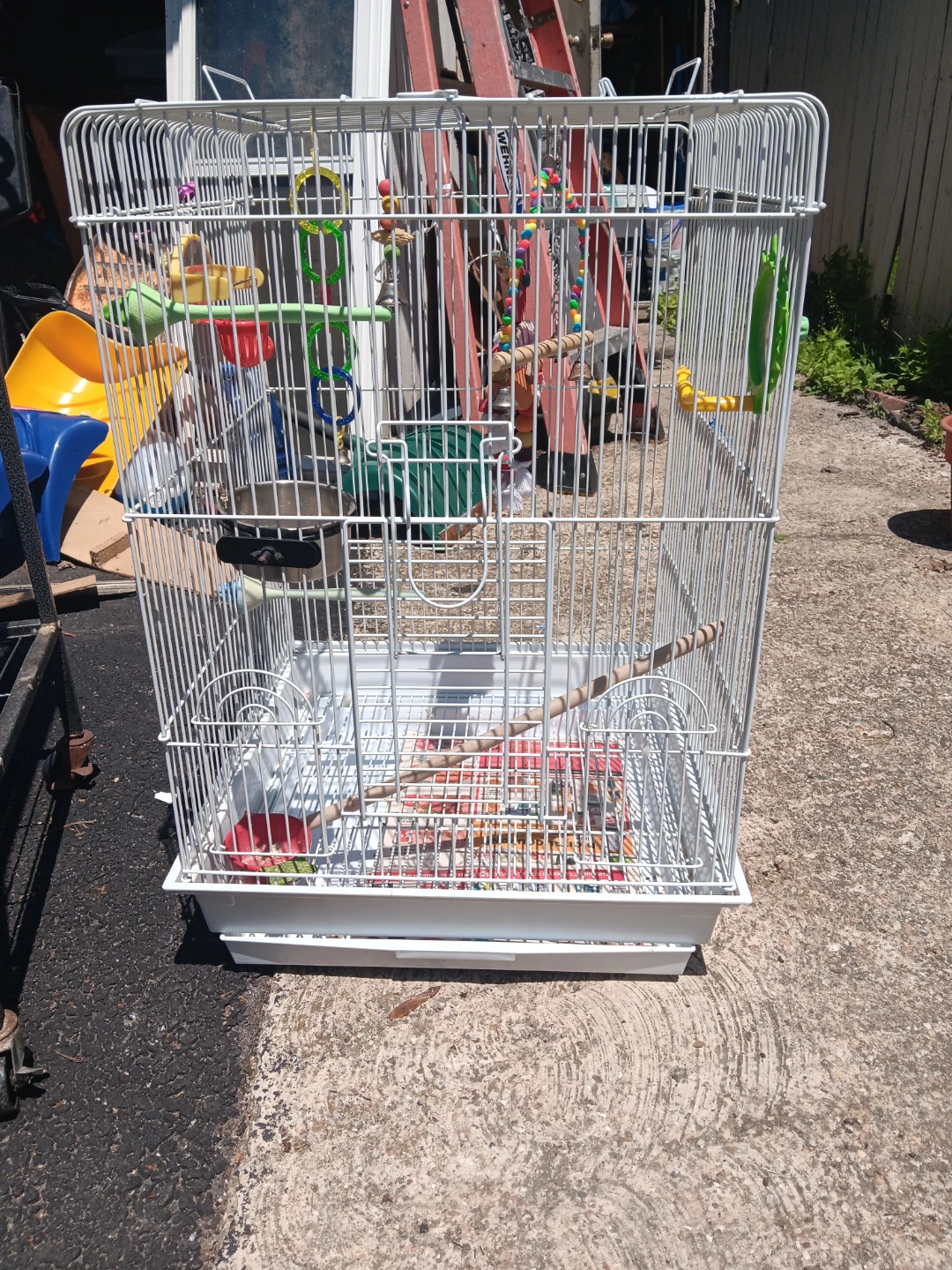 White Bird Cage with Accessories