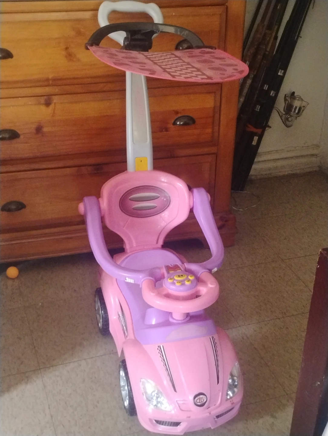 Pink "Mega Car" Ride-On Push Car with Canopy