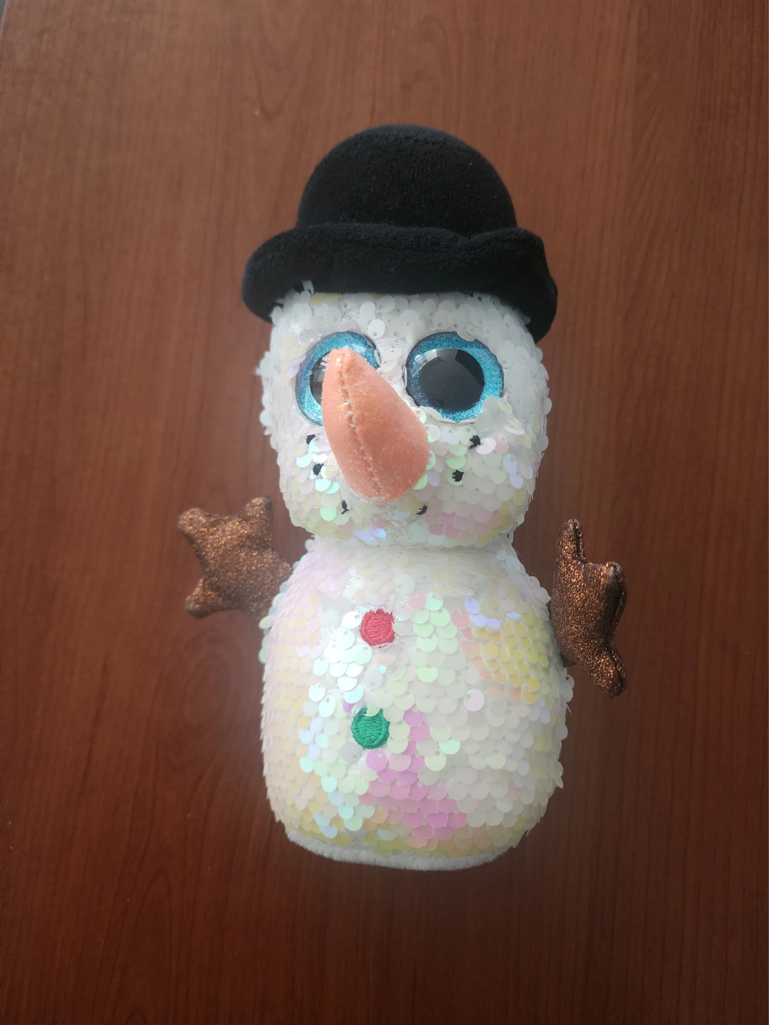 Sparkly Sequin Snowman Plush Toy with Black Hat - photo 2
