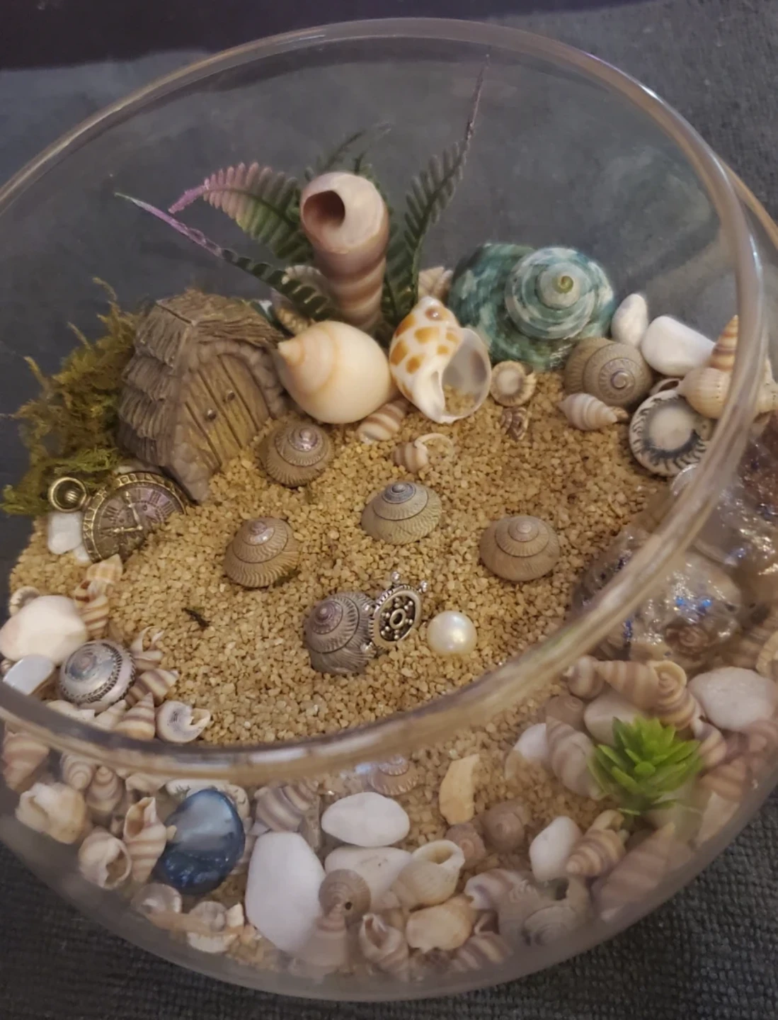 Glass Terrarium with Seashells and Fairy House