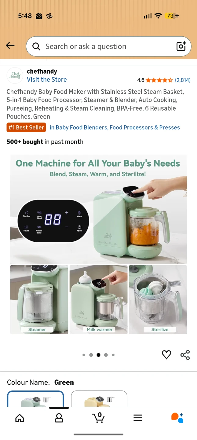 Chefhandy Baby Food Maker Steamer Blender Green - photo 4