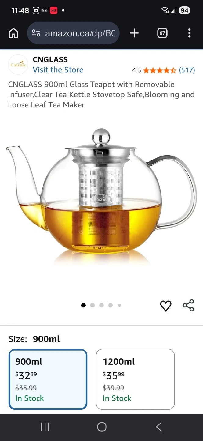 Borosilicate Glass Teapot with tea infuser
