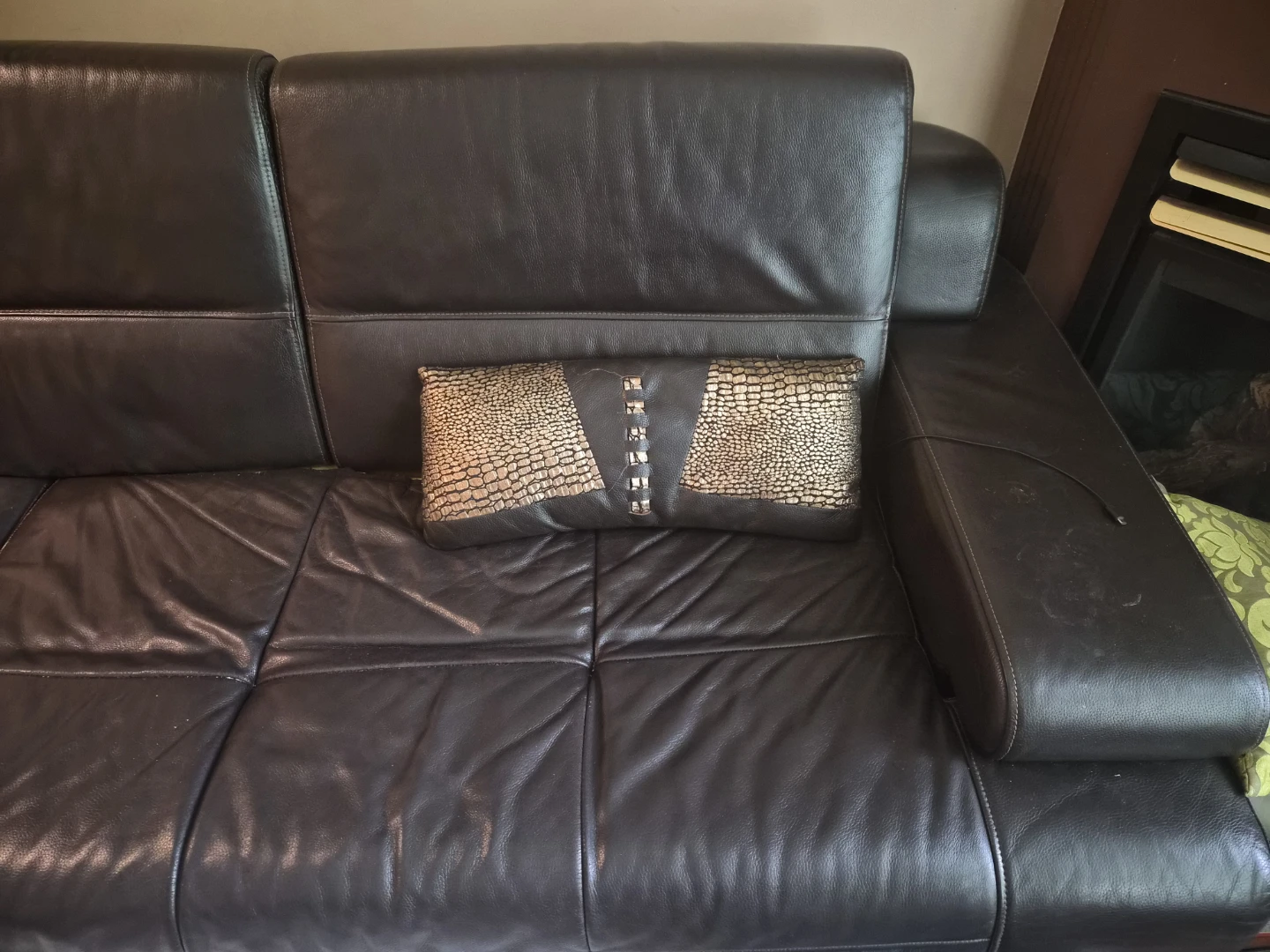 Brown Leather Sofa with Decorative Pillows - photo 2