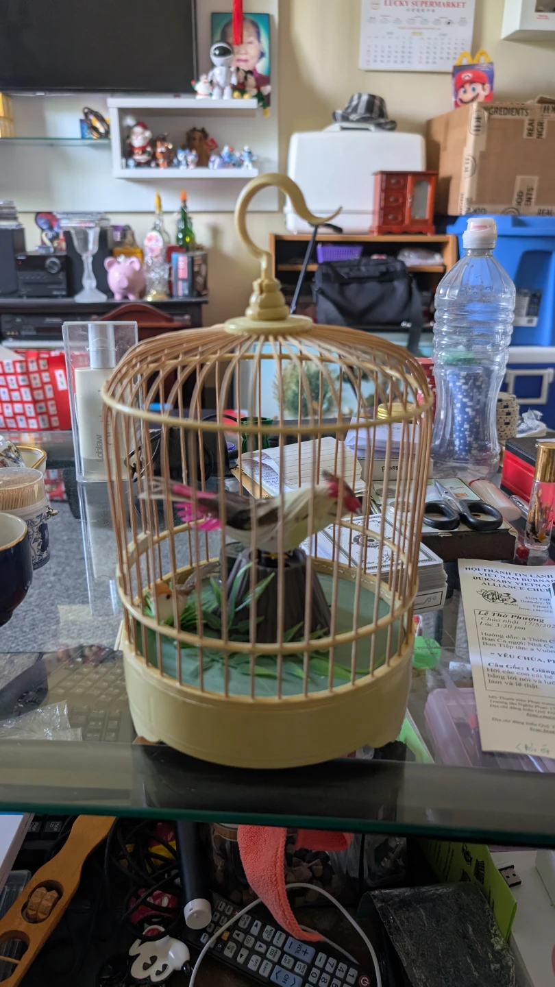 Vintage Toy Bird Cage with Bird