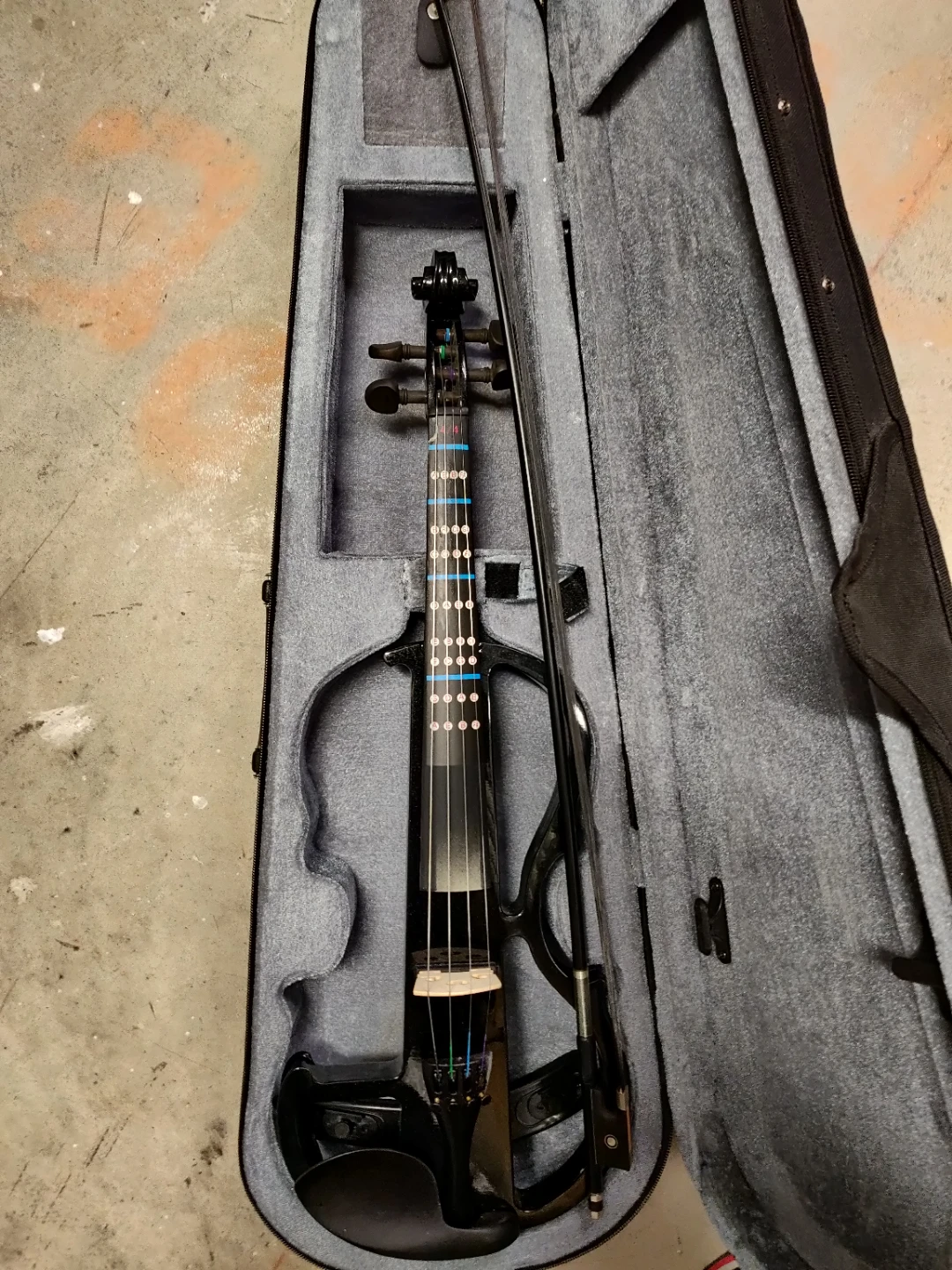 Black Electric Violin with Case and Bow