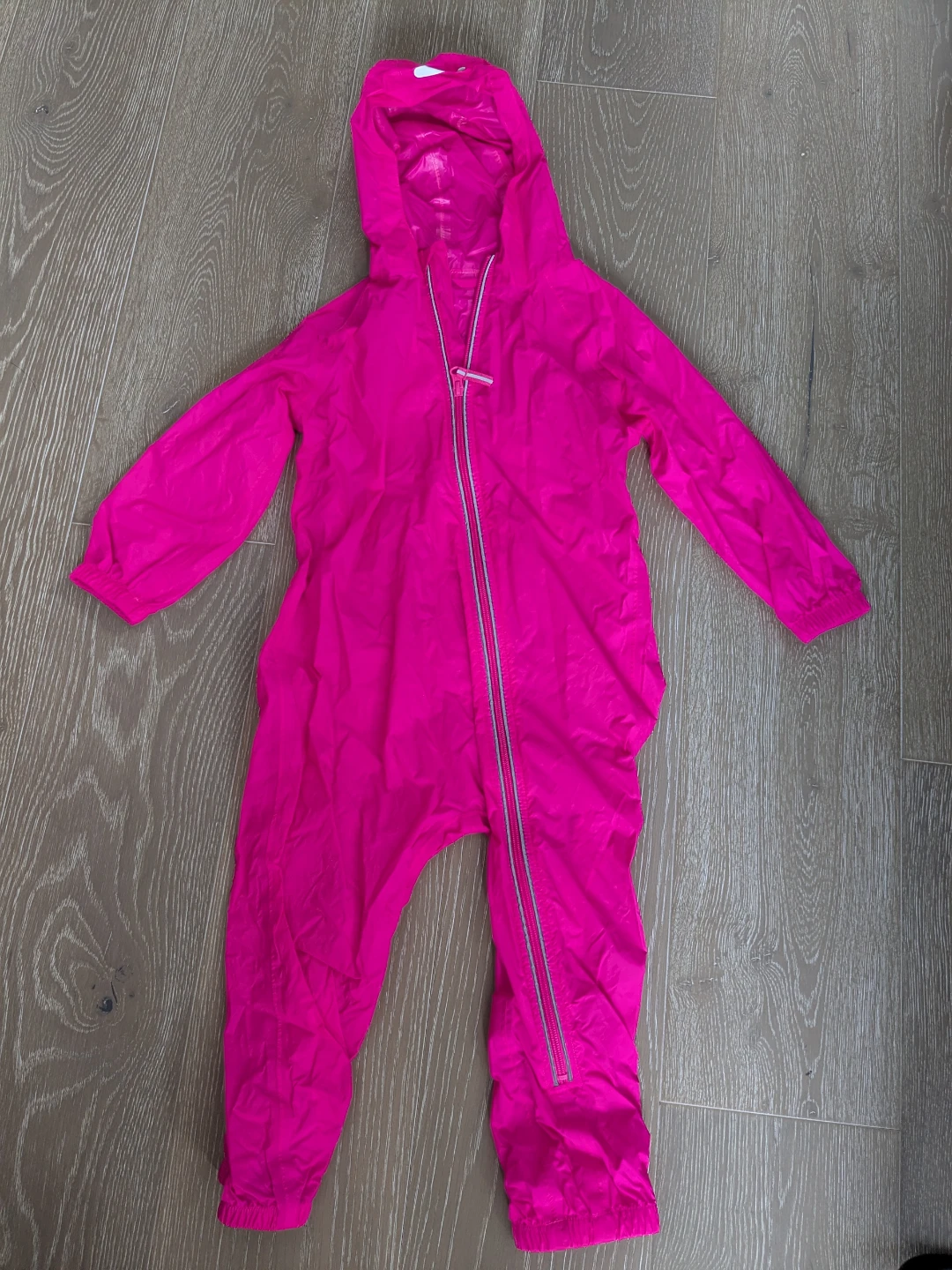 Kids Pink Full Zip Hooded Rainsuit - Size 7