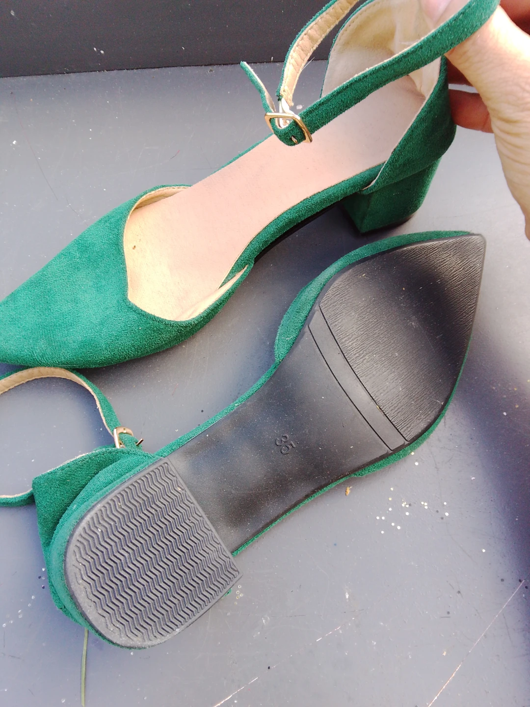 Green Suede Block Heel Shoes - Size 35 - photo 2