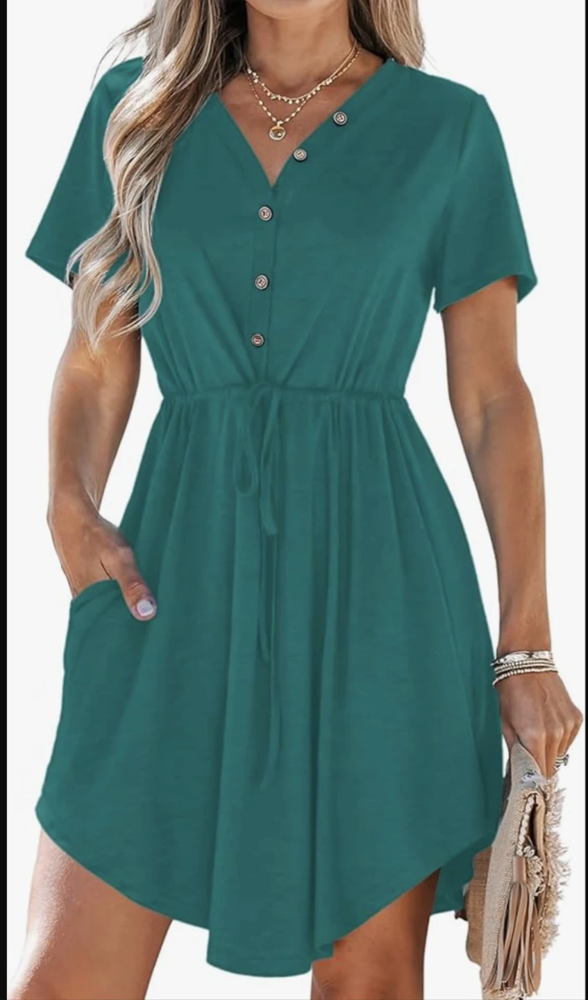 MISFAY Women Summer Casual V Neck Short Sleeve Drawstring Mini