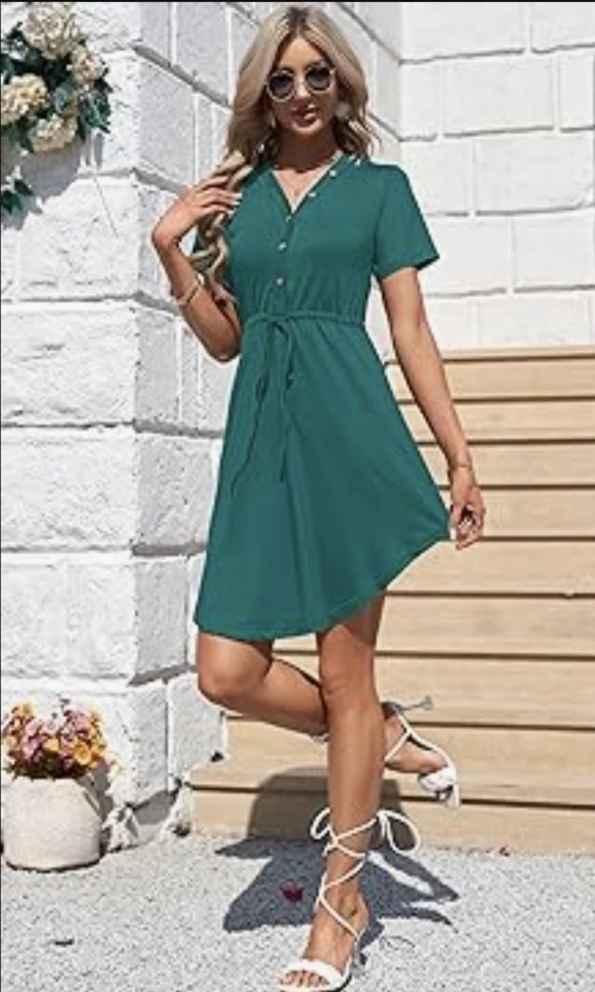 MISFAY Women Summer Casual V Neck Short Sleeve Drawstring Mini - photo 2