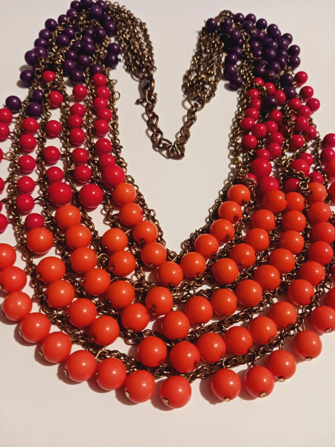 Multi Strand Layered Beaded Necklace - Purple, Red, Orange - photo 4