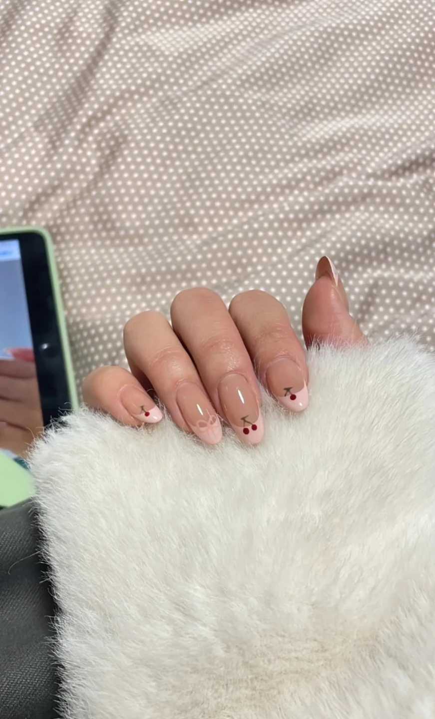 French tip nails with cherry design - photo 2