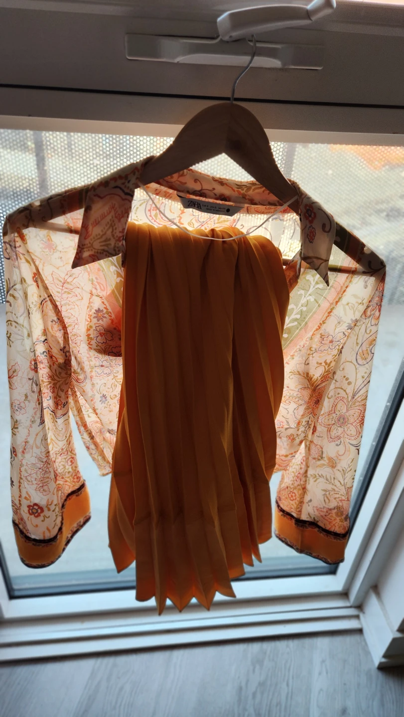 Zara Pleated Skirt & Blouse Set - Orange/Pattern - photo 2