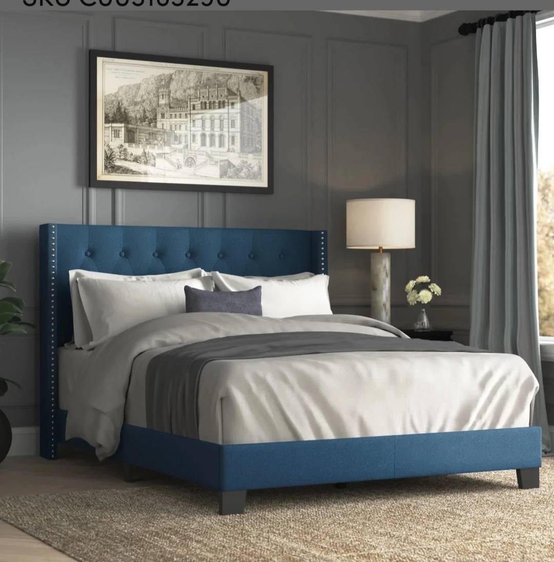 Brand New Blue Upholstered Tufted Bed Frame
