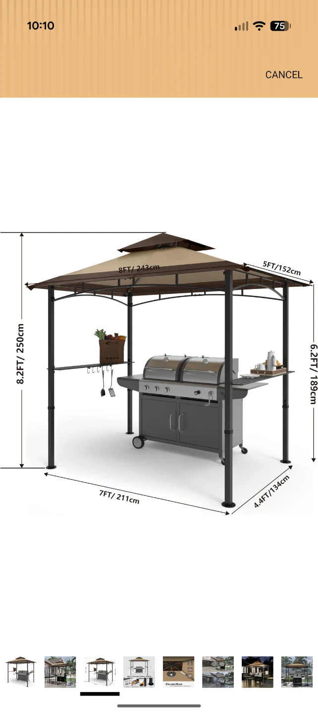 COOSHADE 8'x 5' Grill Gazebo Double Tiered - photo 3