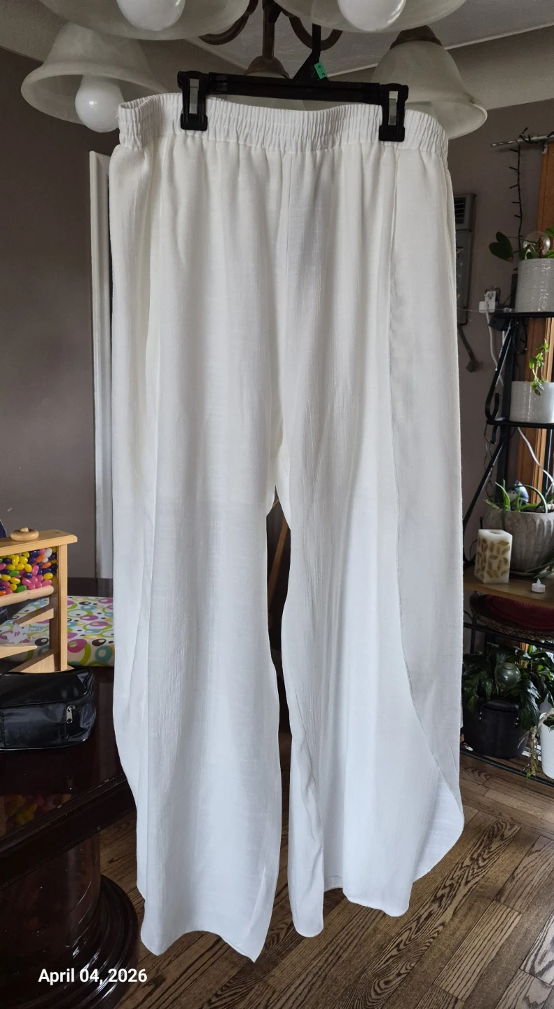 XL Off-White Wide Leg Gauze Pants