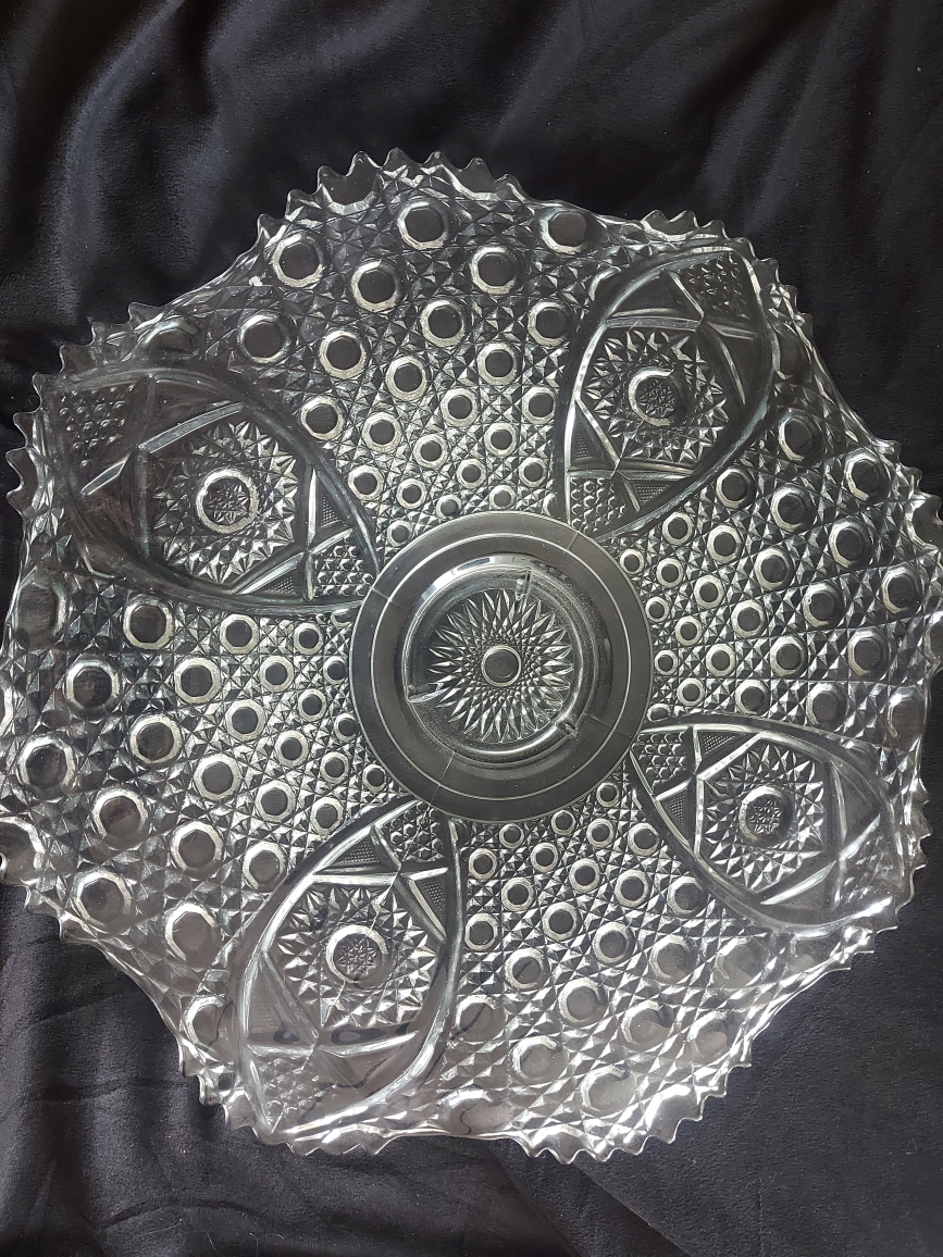 extra large Vintage Clear Glass Hobstar Footed Cake Stand