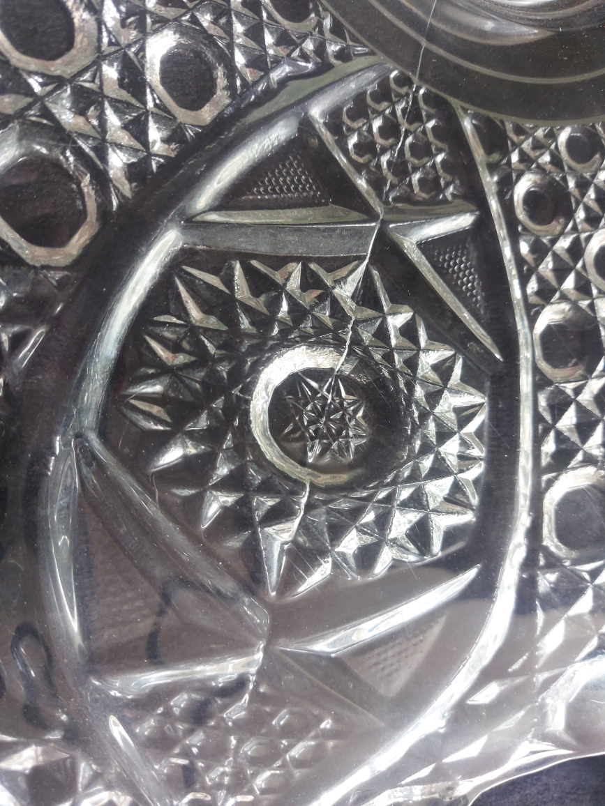 extra large Vintage Clear Glass Hobstar Footed Cake Stand - photo 3