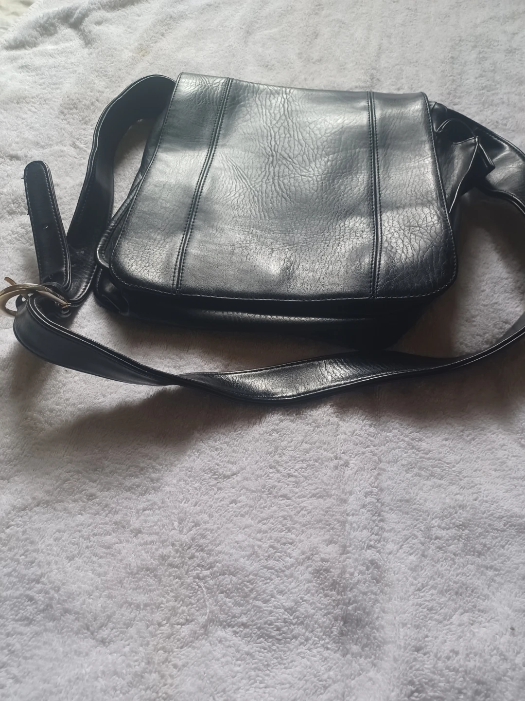 Black Faux Leather Messenger Bag